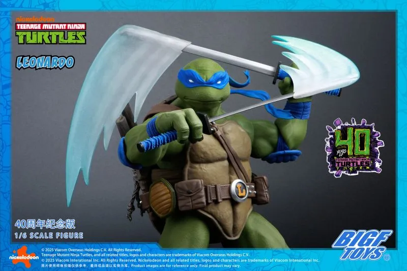 BIGFTOYS TMNT Leonardo figure is brandishing a samurai sword.