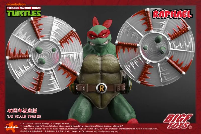 BIGFTOYS TNMT Raphael figure is brandishing nunchucks.