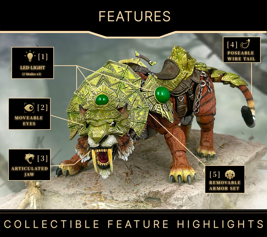 The product highlights of Fury Toys' Beast Series Maya Temple Tiger.