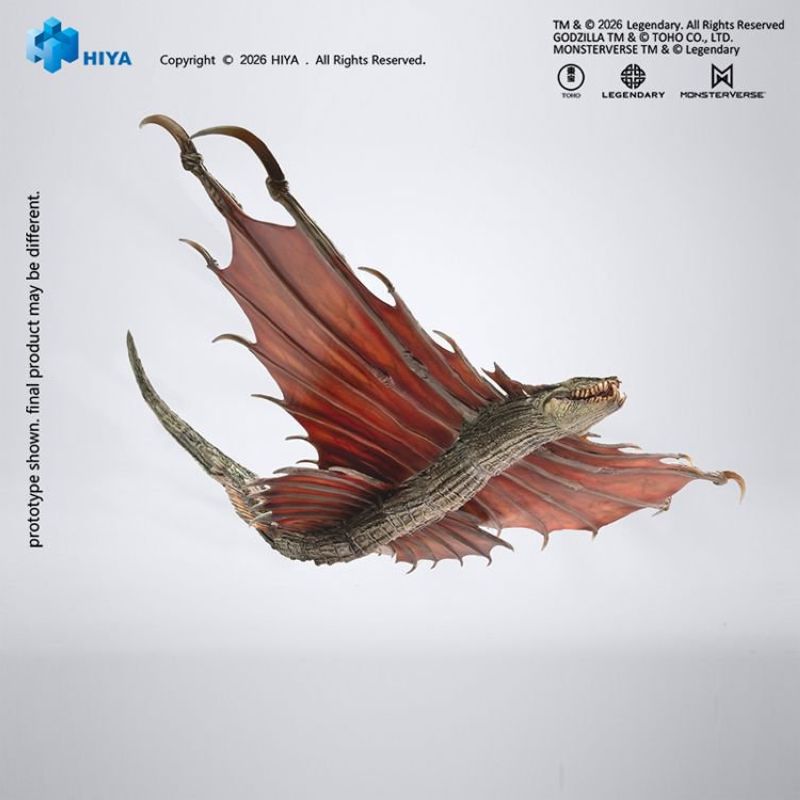 The HIYA Exquisite Basic Series Godzilla vs Kong Warbat Action Figure soars through the air.