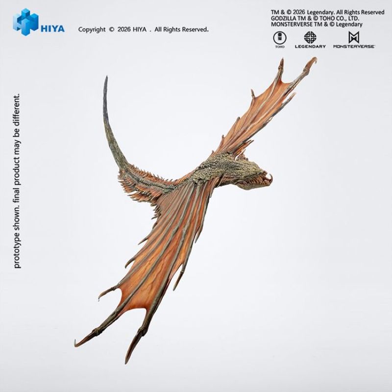 The HIYA Exquisite Basic Series Godzilla vs Kong Warbat Action Figure soars through the air.