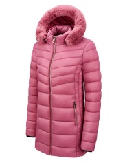 detachable fur trim hooded winter puffer jacket line with velvet thick longline lady coat