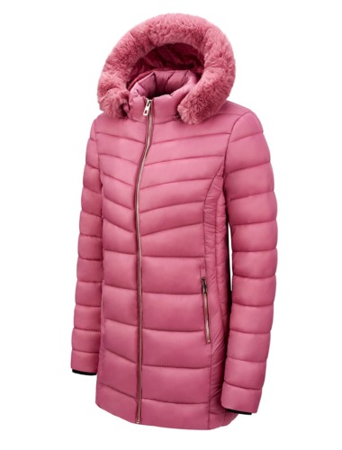 detachable fur trim hooded winter puffer jacket line with velvet thick longline lady coat