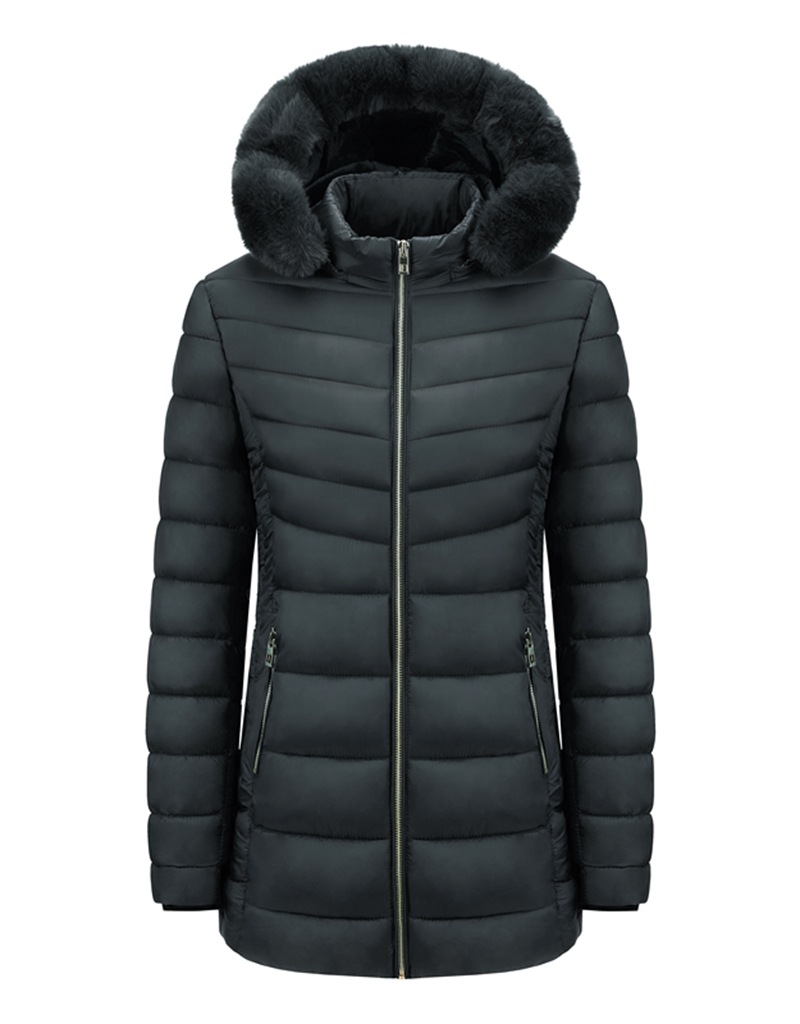 detachable fur trim hooded winter puffer jacket line with velvet thick longline lady coat