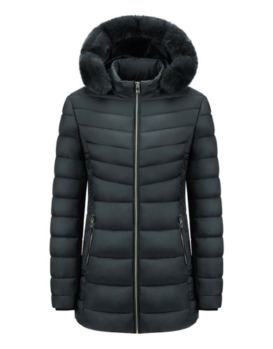 detachable fur trim hooded winter puffer jacket line with velvet thick longline lady coat