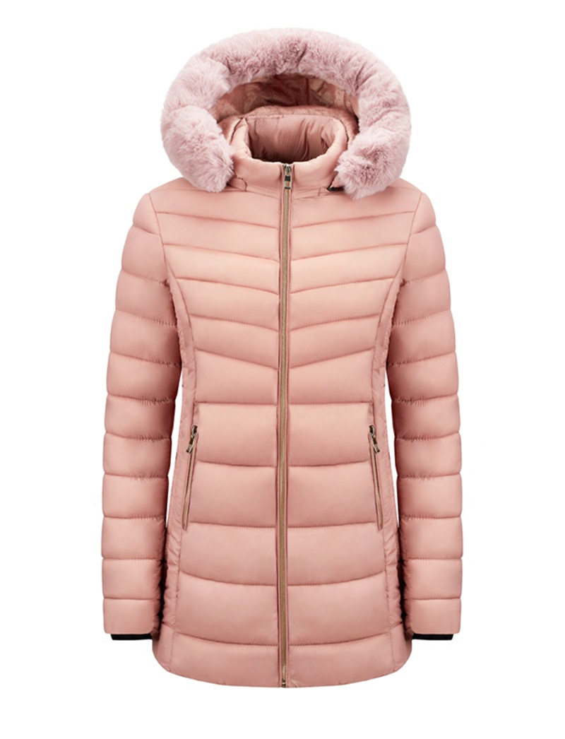 detachable fur trim hooded winter puffer jacket line with velvet thick longline lady coat