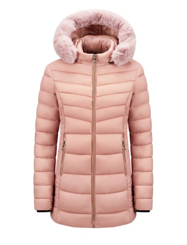 detachable fur trim hooded winter puffer jacket line with velvet thick longline lady coat