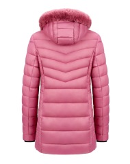 detachable fur trim hooded winter puffer jacket line with velvet thick longline lady coat