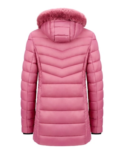 detachable fur trim hooded winter puffer jacket line with velvet thick longline lady coat