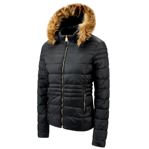 Faux Fur Detachable Hooded ladies quilted puffer jacket winter coat with velvet lining