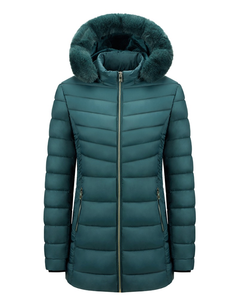 detachable fur trim hooded winter puffer jacket line with velvet thick longline lady coat