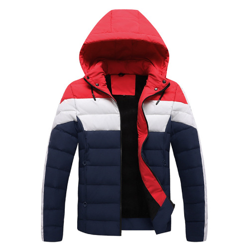 color block detachable hooded men fashion puffer jacket line with fur winter coat
