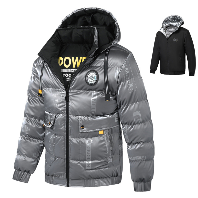 reversible men puffer jacket fashion full printed polish street mens bubble coat