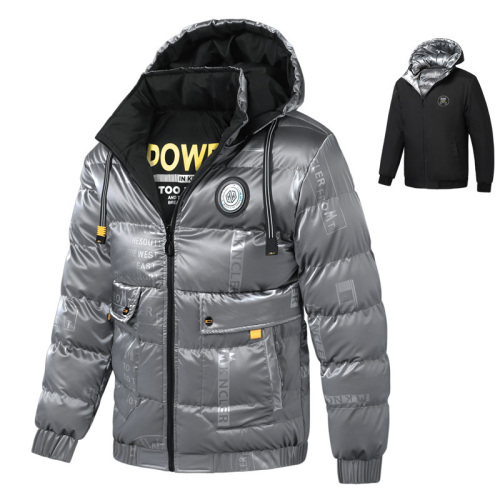 reversible men puffer jacket fashion full printed polish street mens bubble coat