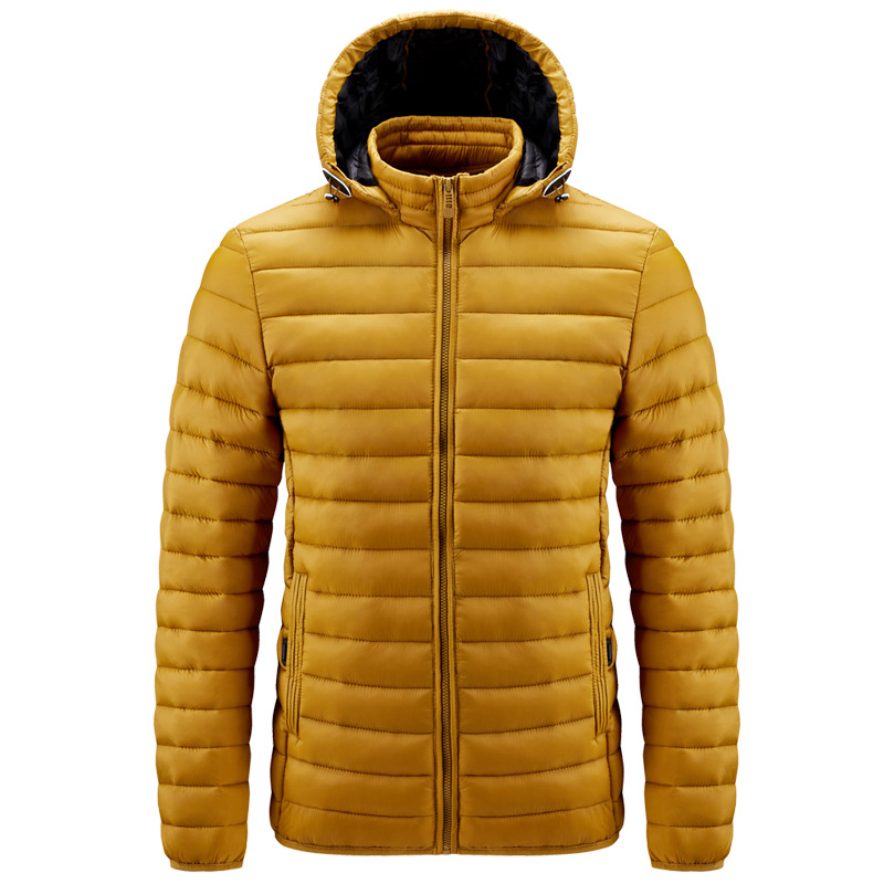 zipper up men puffer jacket cotton insulated jacket with detachable hood