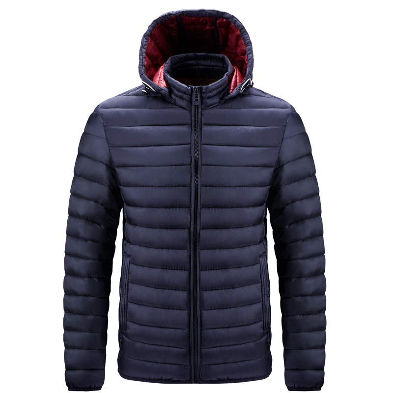 zipper up men puffer jacket cotton insulated jacket with detachable hood