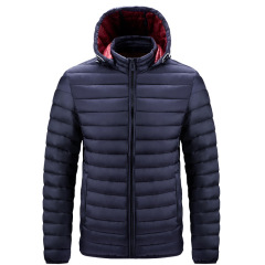 zipper up men puffer jacket cotton insulated jacket with detachable hood