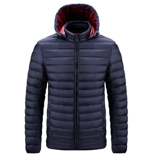 zipper up men puffer jacket cotton insulated jacket with detachable hood
