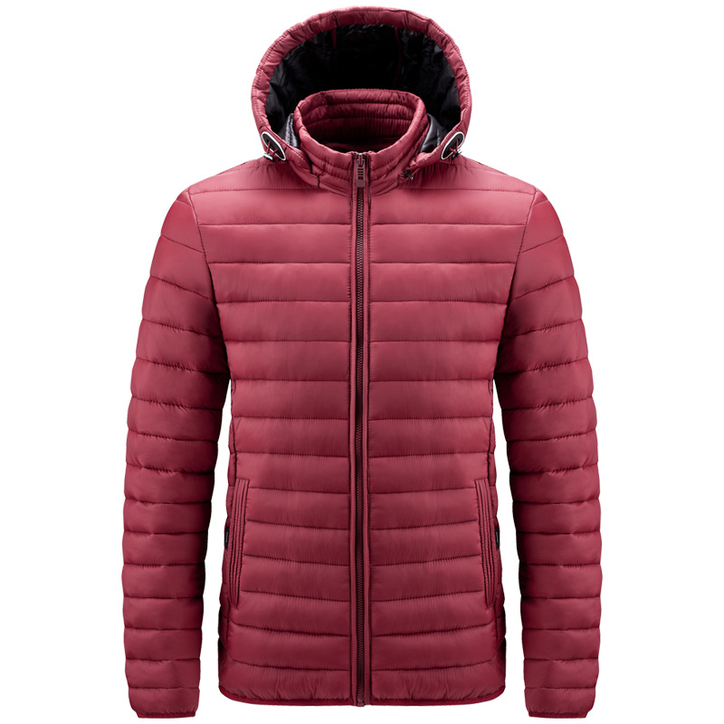 zipper up men puffer jacket cotton insulated jacket with detachable hood