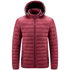 zipper up men puffer jacket cotton insulated jacket with detachable hood