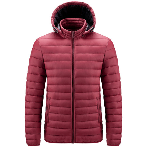 zipper up men puffer jacket cotton insulated jacket with detachable hood