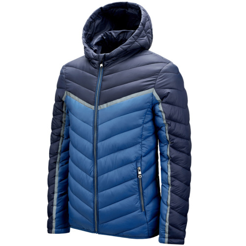 contrasted color full zipper up mens puffer jacket hooded