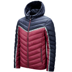 contrasted color full zipper up mens puffer jacket hooded