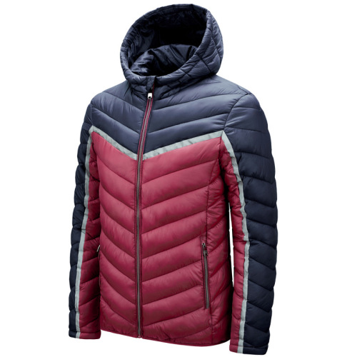 contrasted color full zipper up mens puffer jacket hooded