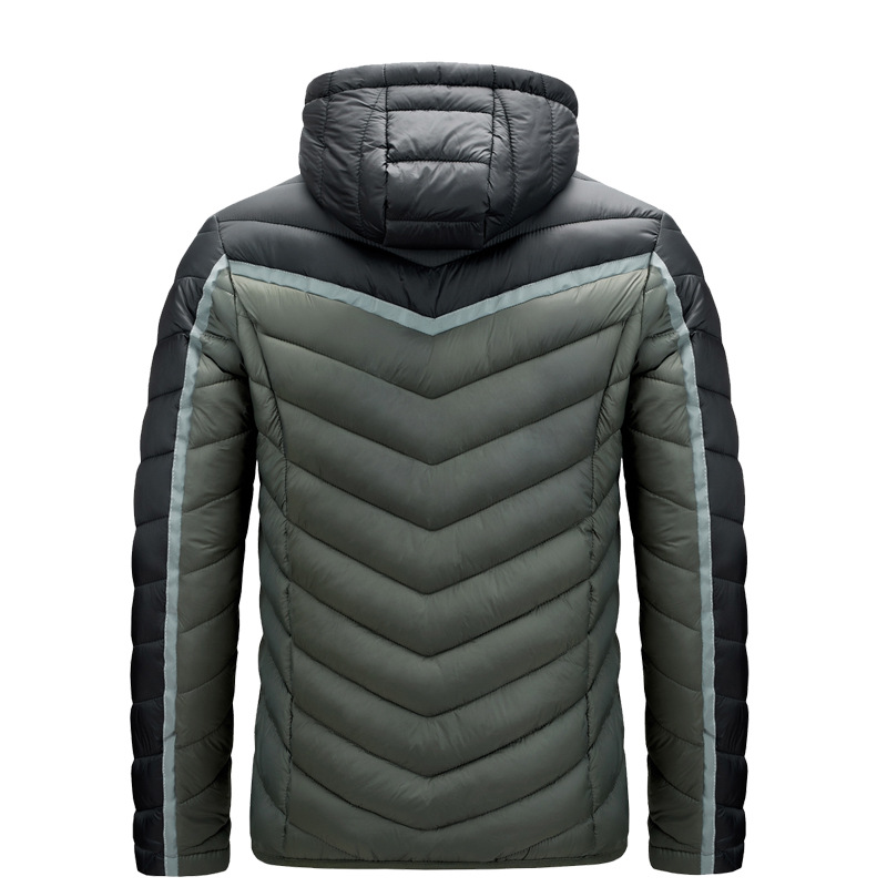 contrasted color full zipper up mens puffer jacket hooded