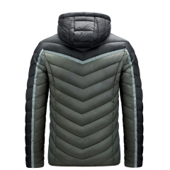 contrasted color full zipper up mens puffer jacket hooded