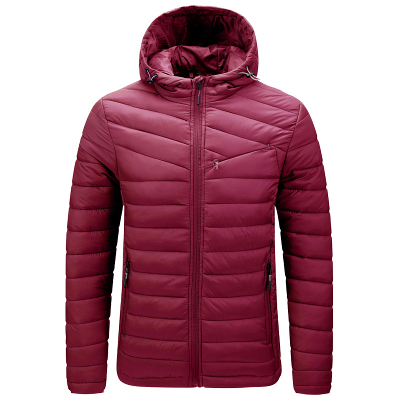 zipper pocket mens insulated puffer jacket hooded cotton padded winter coat