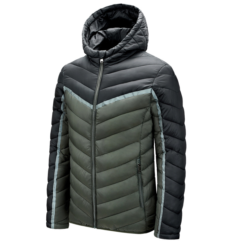 contrasted color full zipper up mens puffer jacket hooded