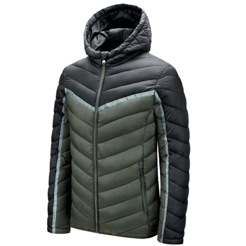 contrasted color full zipper up mens puffer jacket hooded