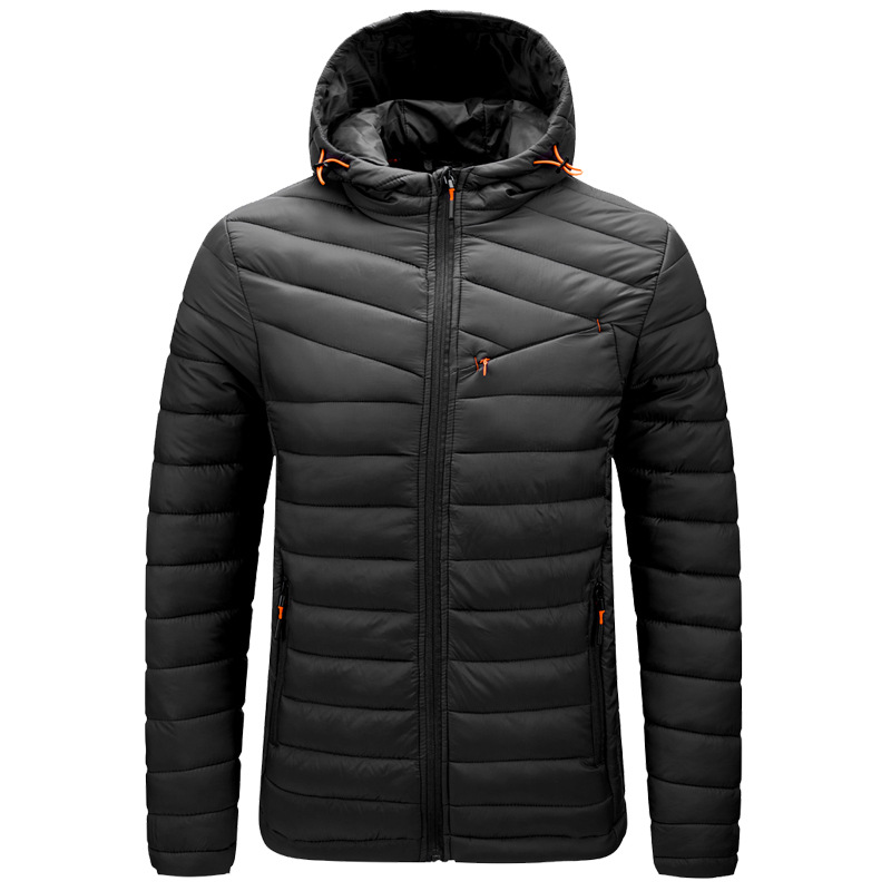 zipper pocket mens insulated puffer jacket hooded cotton padded winter coat