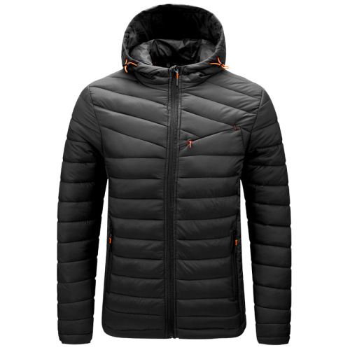 zipper pocket mens insulated puffer jacket hooded cotton padded winter coat