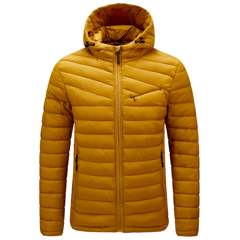 zipper pocket mens insulated puffer jacket hooded cotton padded winter coat
