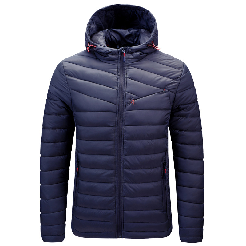 zipper pocket mens insulated puffer jacket hooded cotton padded winter coat
