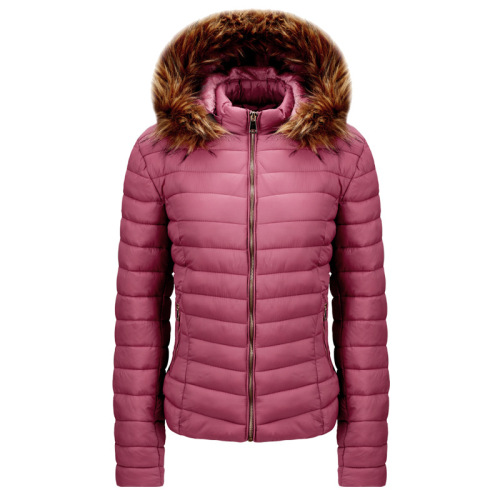 quality faux fur detachable hood womens puffer jacket cotton insulated winter bubble coat