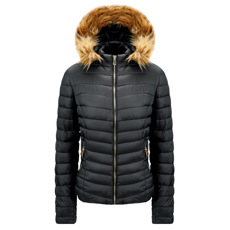 quality faux fur detachable hood womens puffer jacket cotton insulated winter bubble coat