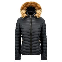 quality faux fur detachable hood womens puffer jacket cotton insulated winter bubble coat