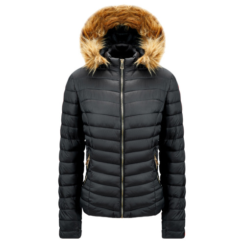 quality faux fur detachable hood womens puffer jacket cotton insulated winter bubble coat