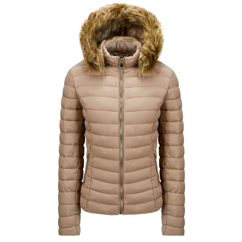 quality faux fur detachable hood womens puffer jacket cotton insulated winter bubble coat