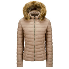quality faux fur detachable hood womens puffer jacket cotton insulated winter bubble coat