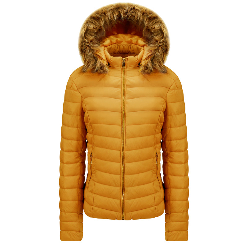 quality faux fur detachable hood womens puffer jacket cotton insulated winter bubble coat