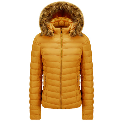 quality faux fur detachable hood womens puffer jacket cotton insulated winter bubble coat