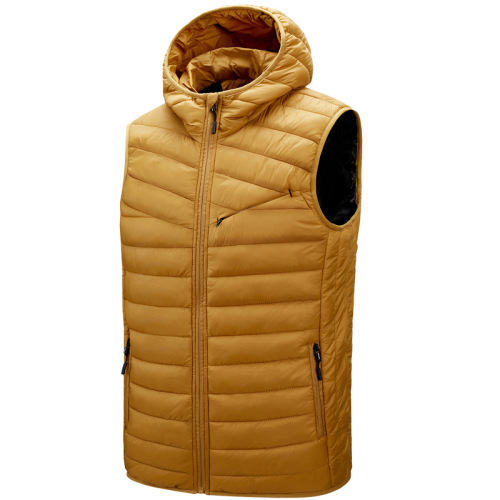hooded men insulated waist coat zipper up cotton padded winter vest mens gilet
