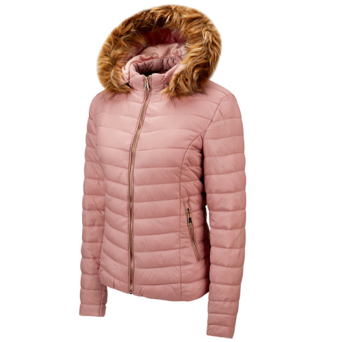 quality faux fur detachable hood womens puffer jacket cotton insulated winter bubble coat