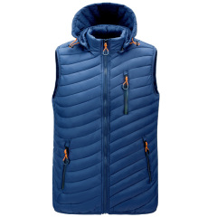 detachable hood zipper pocket winter warm insulated waist coat mens gilted cotton padded outer vest