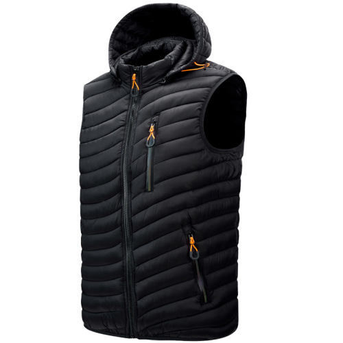 detachable hood zipper pocket winter warm insulated waist coat mens gilted cotton padded outer vest