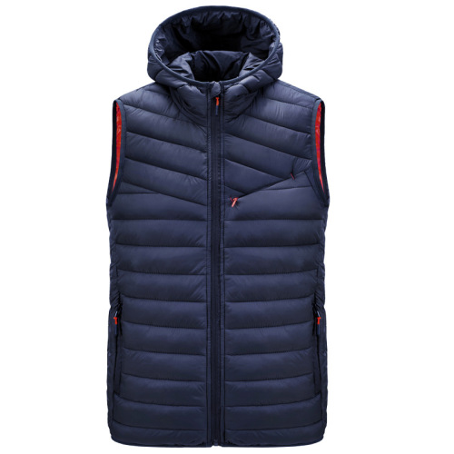 hooded men insulated waist coat zipper up cotton padded winter vest mens gilet